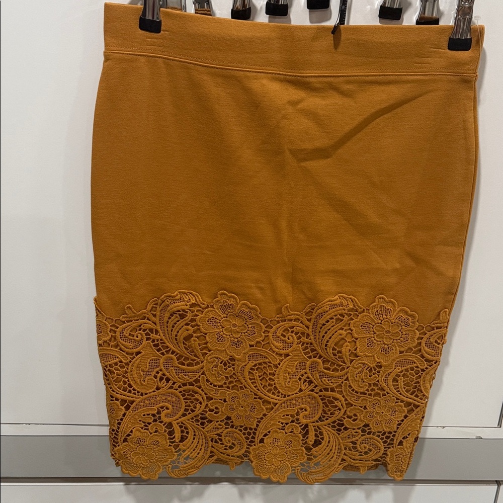 Chic Lace Trim Brown Pencil Skirt